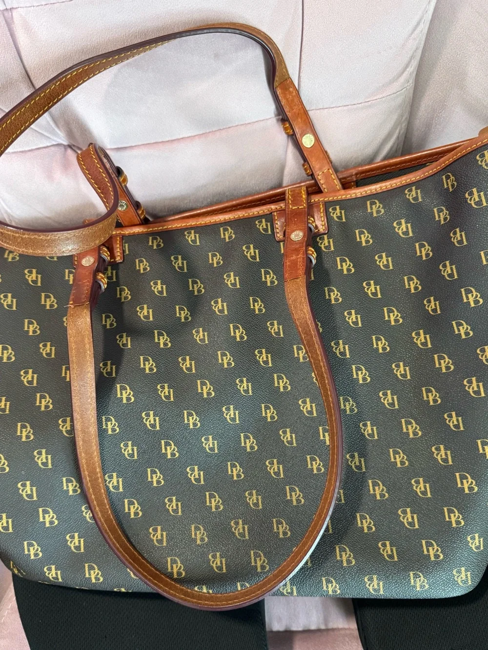 Dooney & Bourke Brown Logo Messenger Bag with Tan Trim
